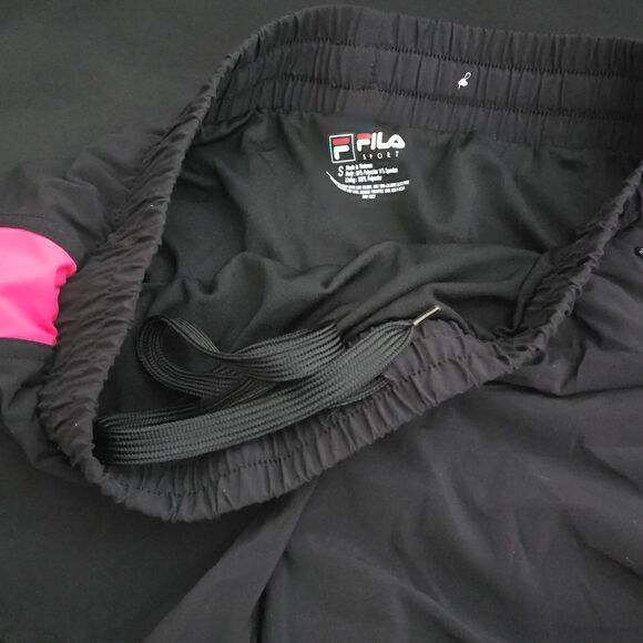 FILA Pink Black Lined Elastic Waist Drawstring Running  Yoga Shorts - Picture 5 of 6